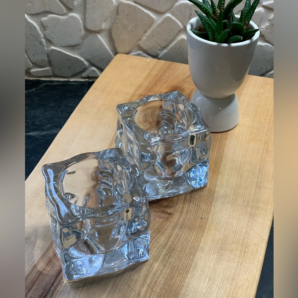 KIG INDONESIA | Set of 2 | Heavy Glass “Ice Cube” Votive Holders